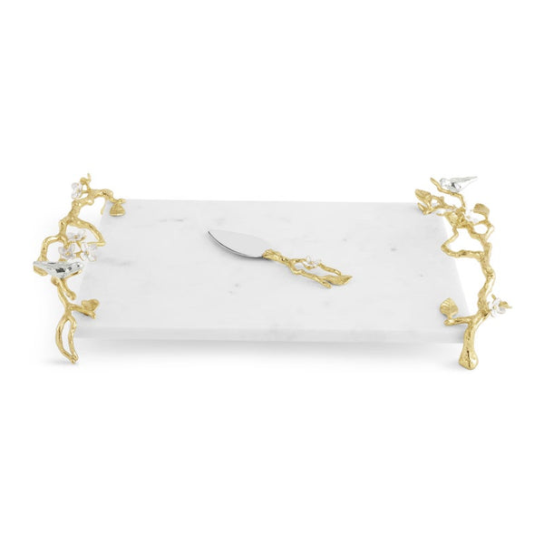 Lovebirds Silver & Gold Chesseboard w Knife