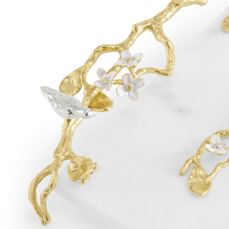 Lovebirds Silver &amp; Gold Chesseboard w Knife