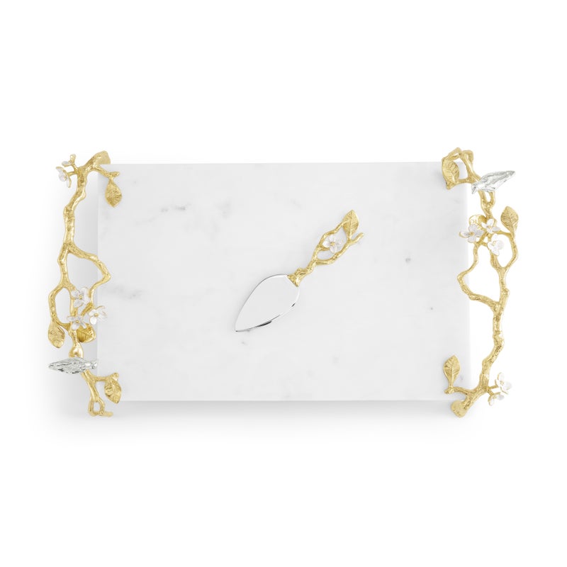 Lovebirds Silver &amp; Gold Chesseboard w Knife