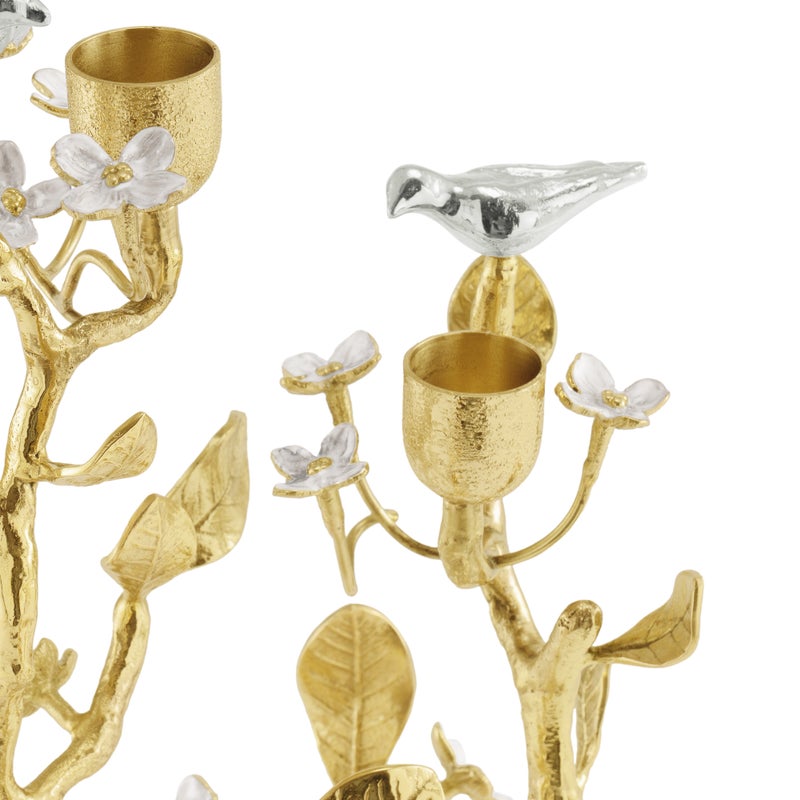 Lovebirds Silver &amp; Gold Candelabra