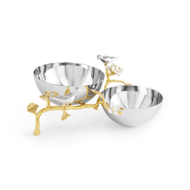 Michael Aram Lovebirds Silver &amp; Gold Double Dish