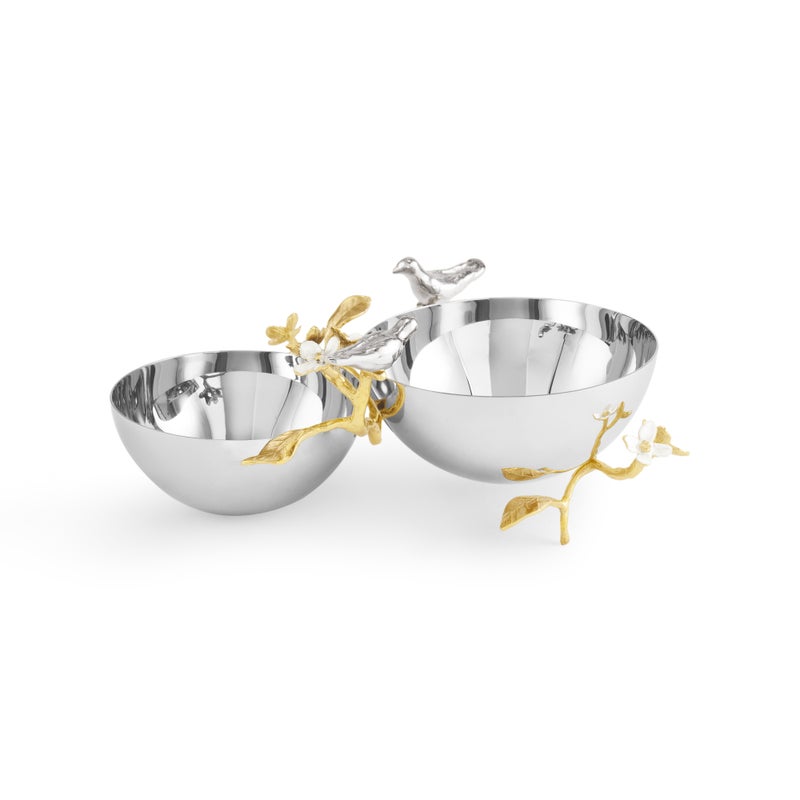 Michael Aram Lovebirds Silver &amp; Gold Double Dish