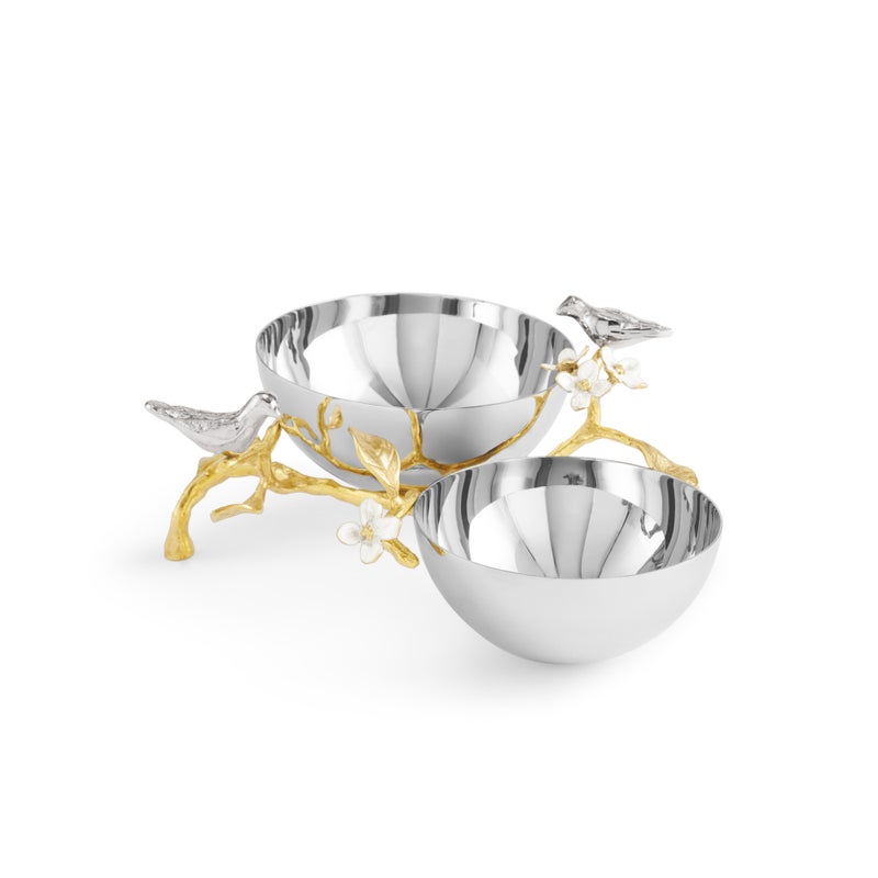 Michael Aram Lovebirds Silver &amp; Gold Double Dish