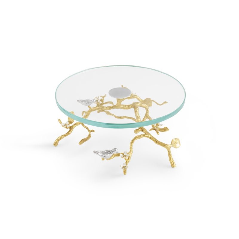 Michael Aram Lovebirds Silver &amp; Gold Glass Cakestand