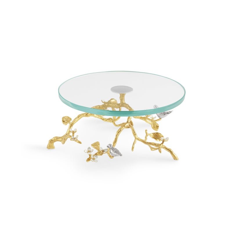 Michael Aram Lovebirds Silver &amp; Gold Glass Cakestand