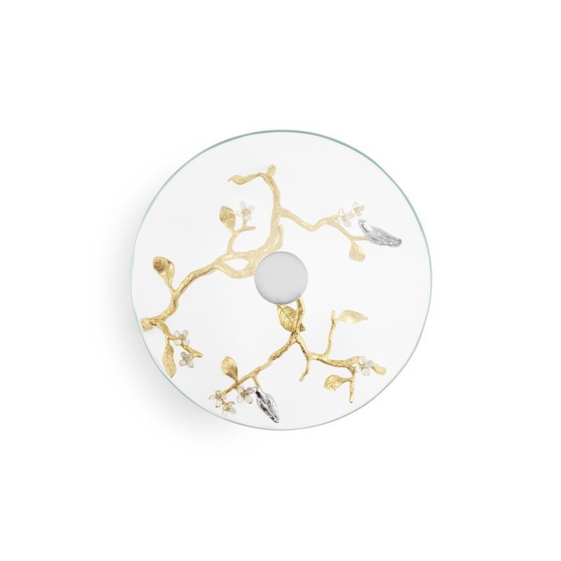 Michael Aram Lovebirds Silver &amp; Gold Glass Cakestand