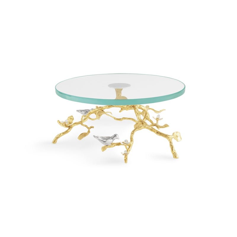 Michael Aram Lovebirds Silver &amp; Gold Glass Cakestand