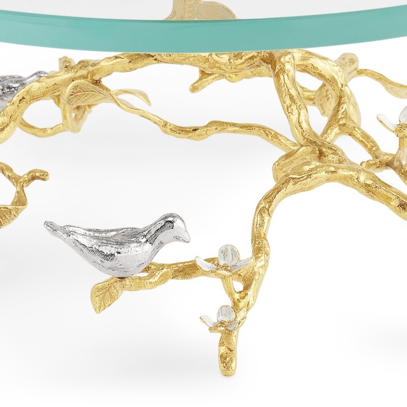 Michael Aram Lovebirds Silver &amp; Gold Glass Cakestand