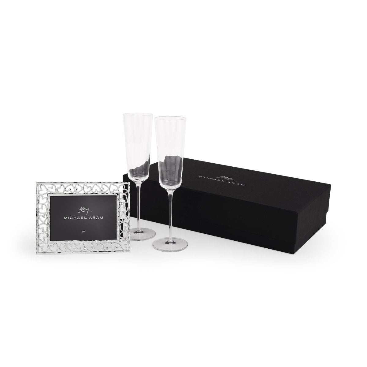 Michael Aram Reflective Champagne Flute & Heart Frame 3.5" x 5" Packaged Gift Set