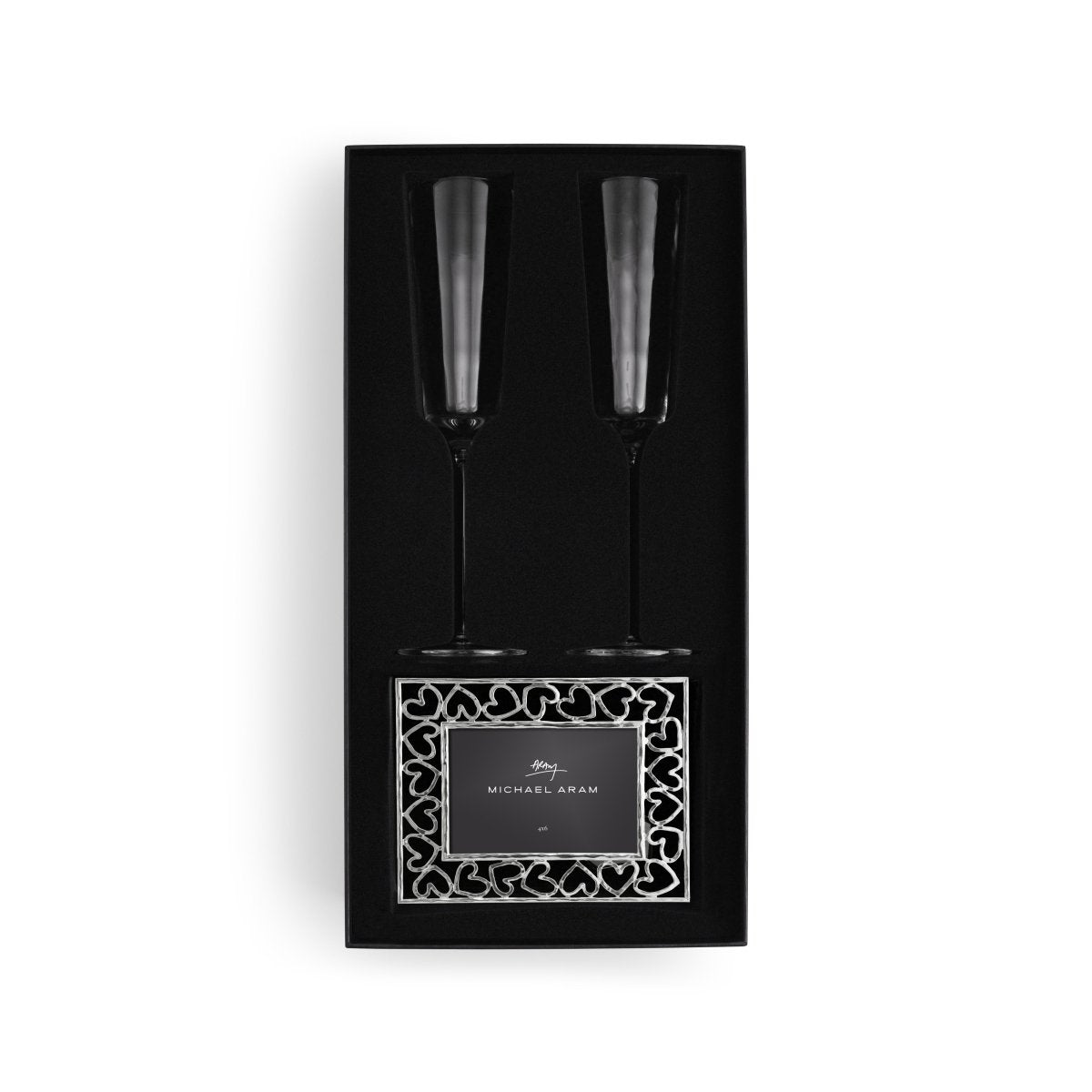 Michael Aram Reflective Champagne Flute & Heart Frame 3.5" x 5" Packaged Gift Set