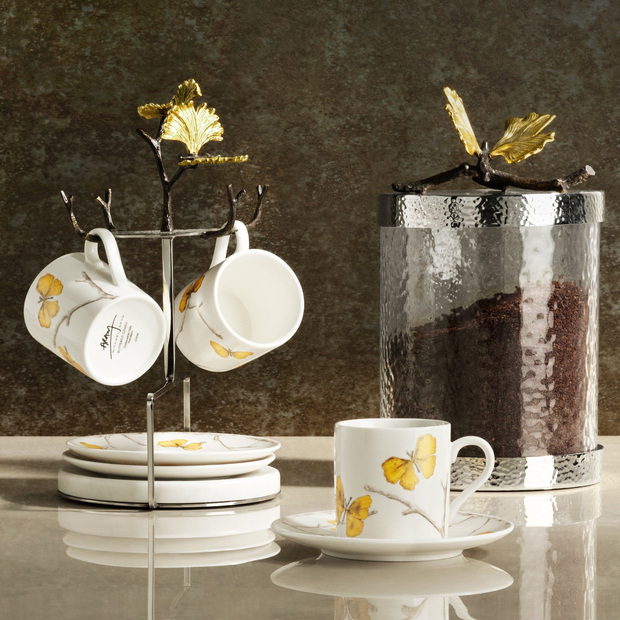 Michael Aram Butterfly Ginkgo Gold Demitasse Set
