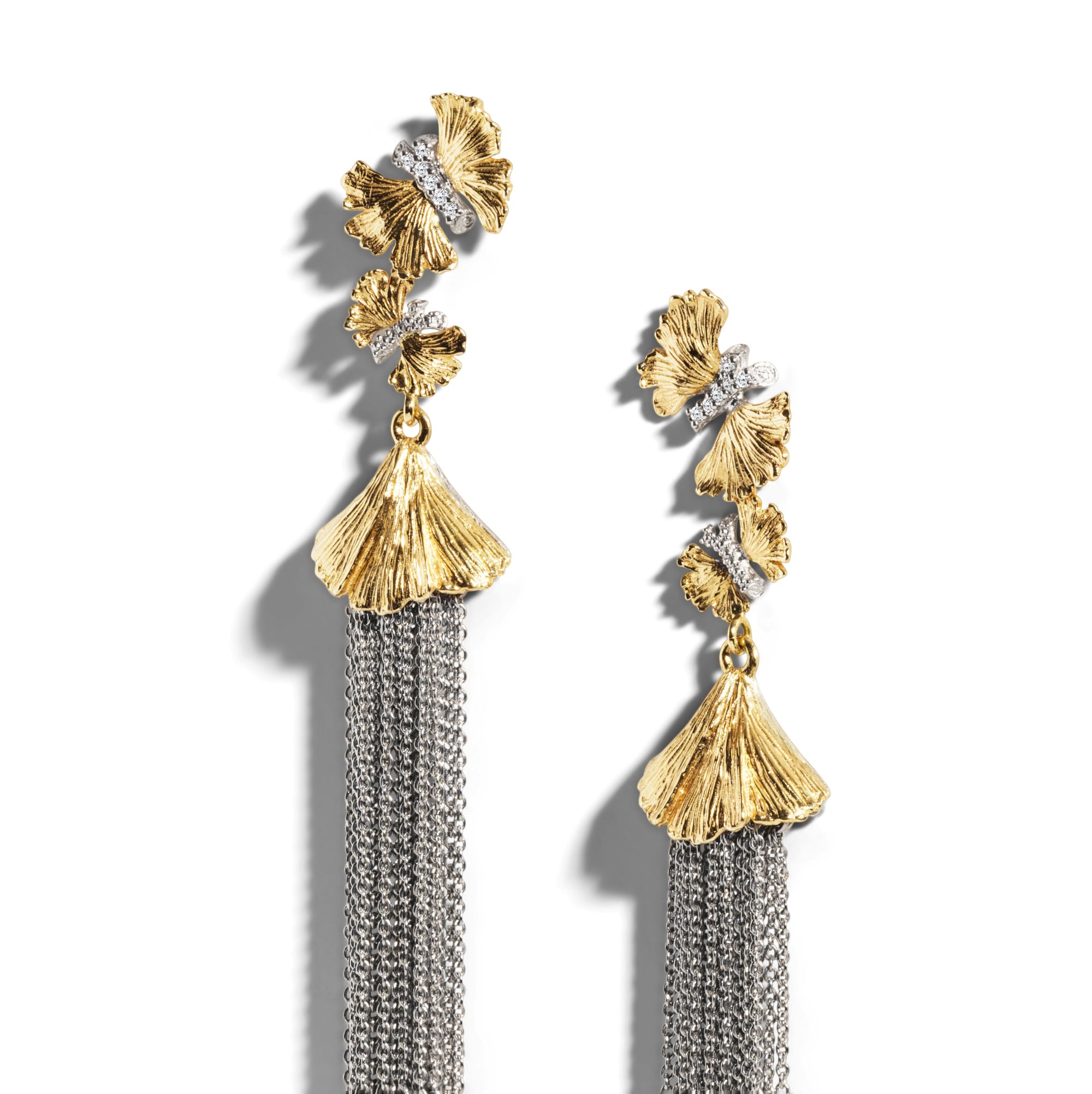 Michael Aram Butterfly Ginkgo Tassel Earrings with Diamonds