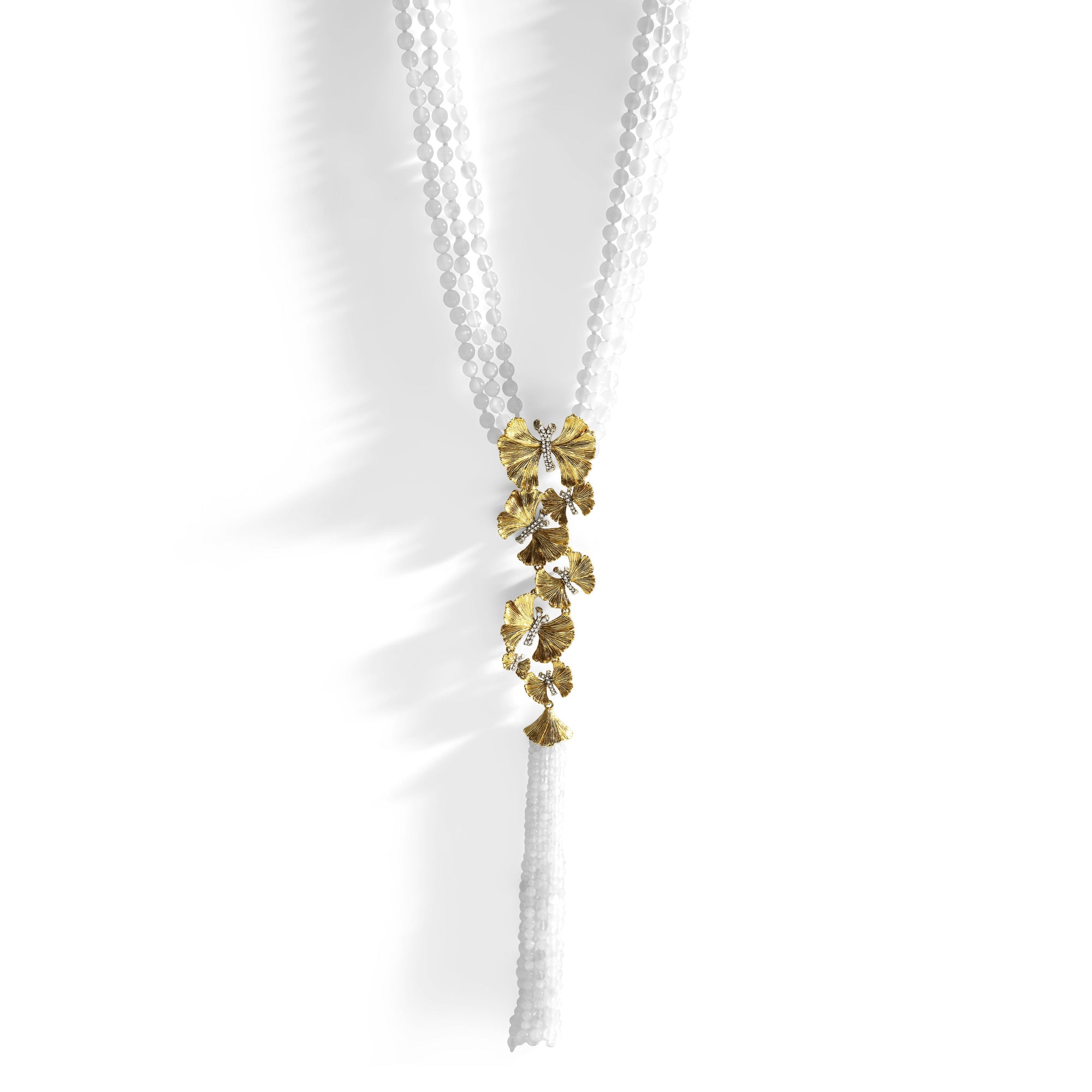 Michael Aram Butterfly Ginkgo Tassel Necklace with Moonstone and Diamonds