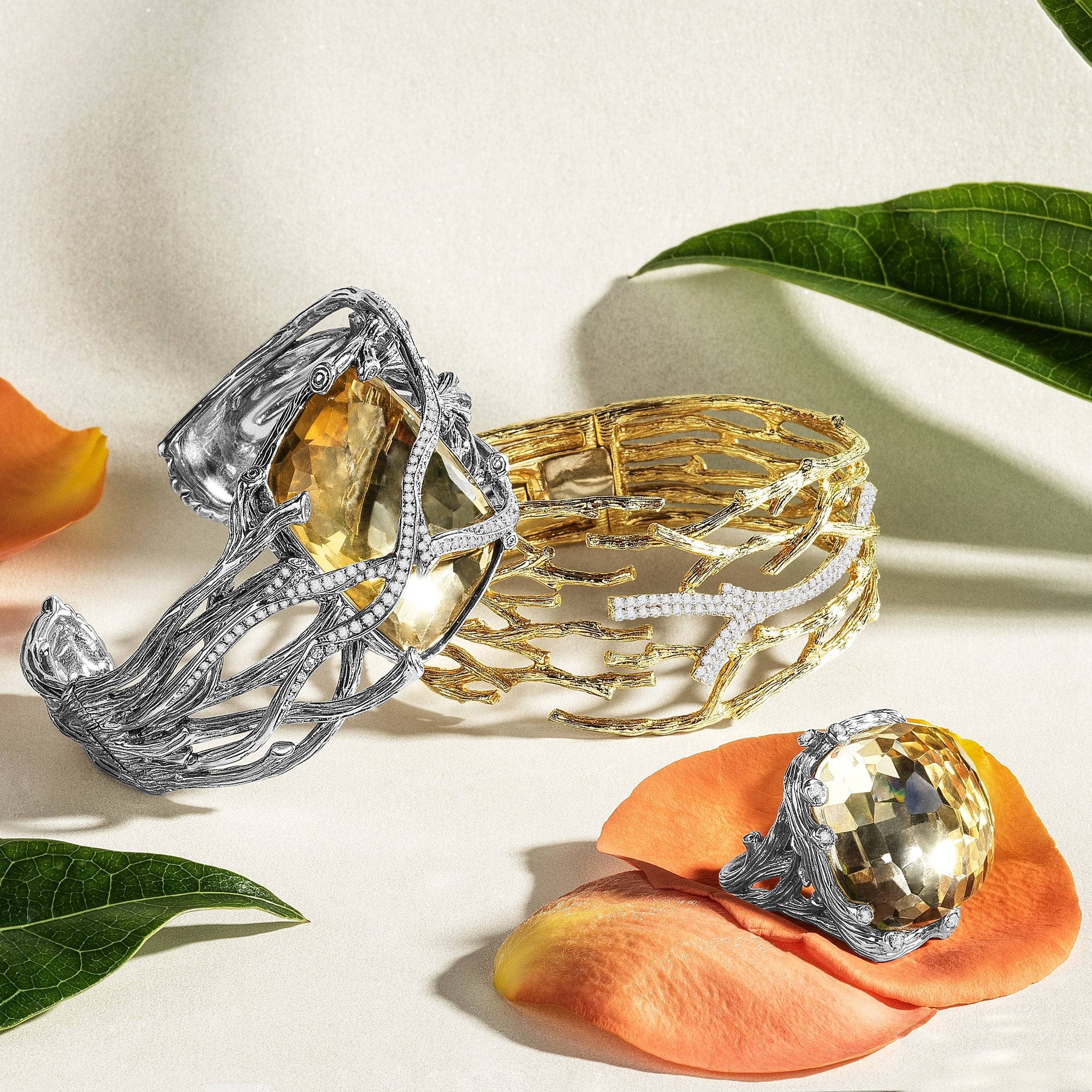 Michael Aram Enchanted Forest Ring with Gold Doublet and Diamonds