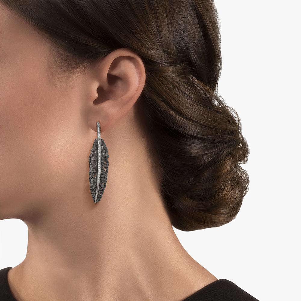 Michael Aram Feather 52mm Earrings with Diamonds