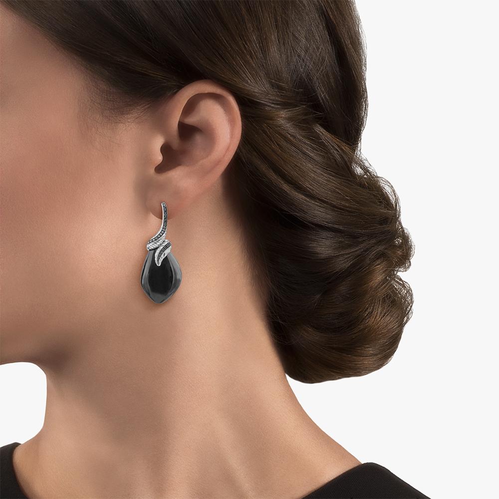 Michael Aram Feather Earrings with Black Onyx and Diamonds