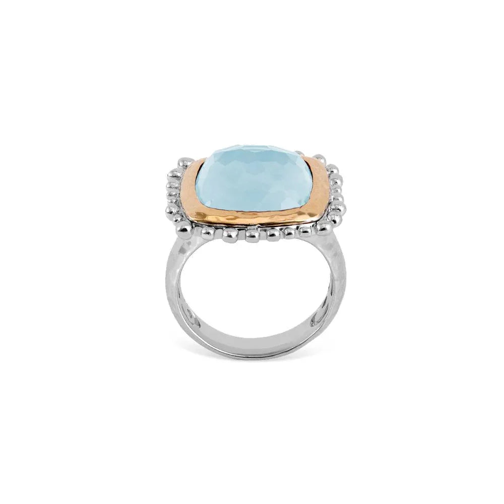 Michael Aram Molten 14mm Cushion Ring w/ Blue Topaz In 18K Yellow Gold & Sterling Silver
