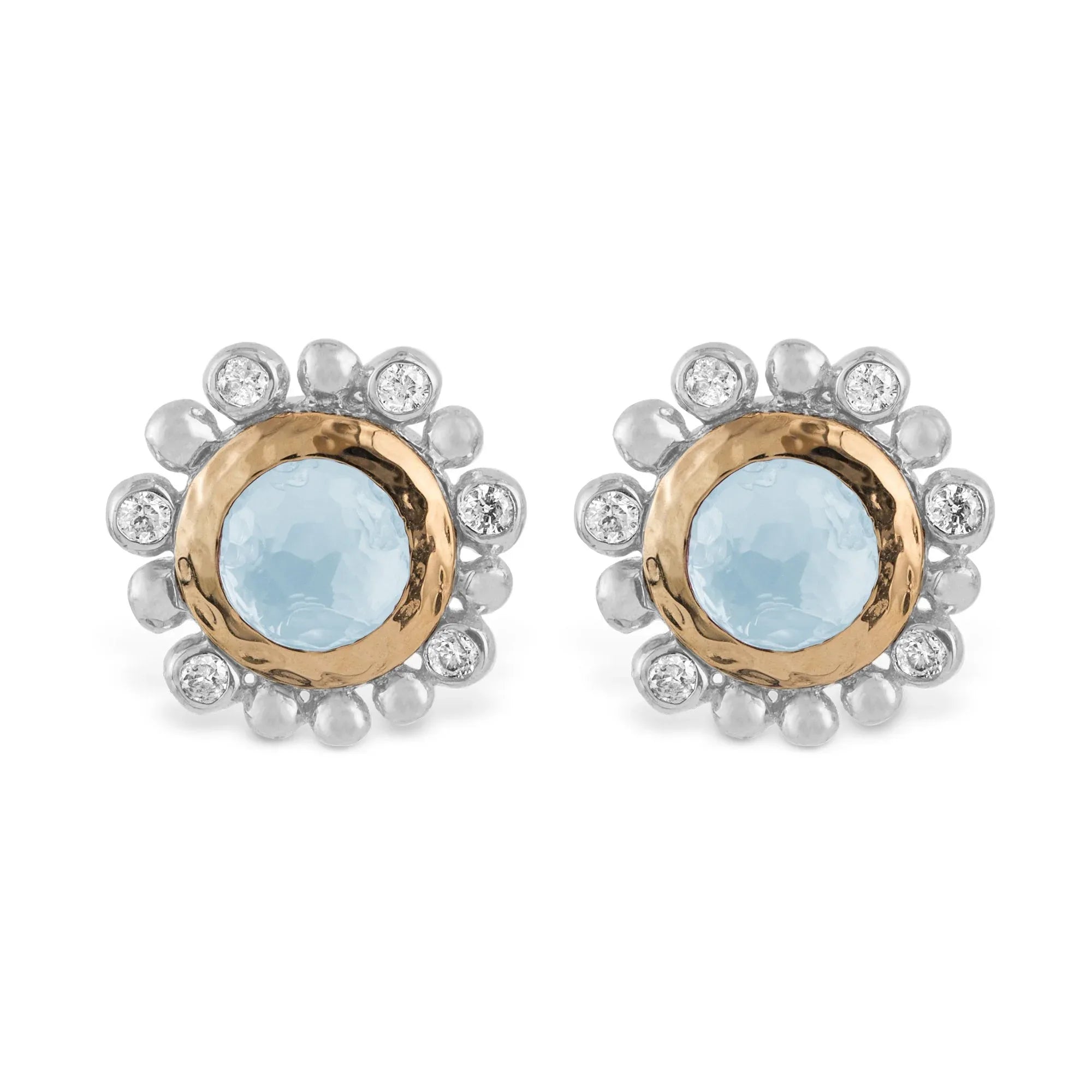 Michael Aram Molten 5mm Round Stud Earrings w/ Blue Topaz in 18K Yellow Gold & Sterling Silver