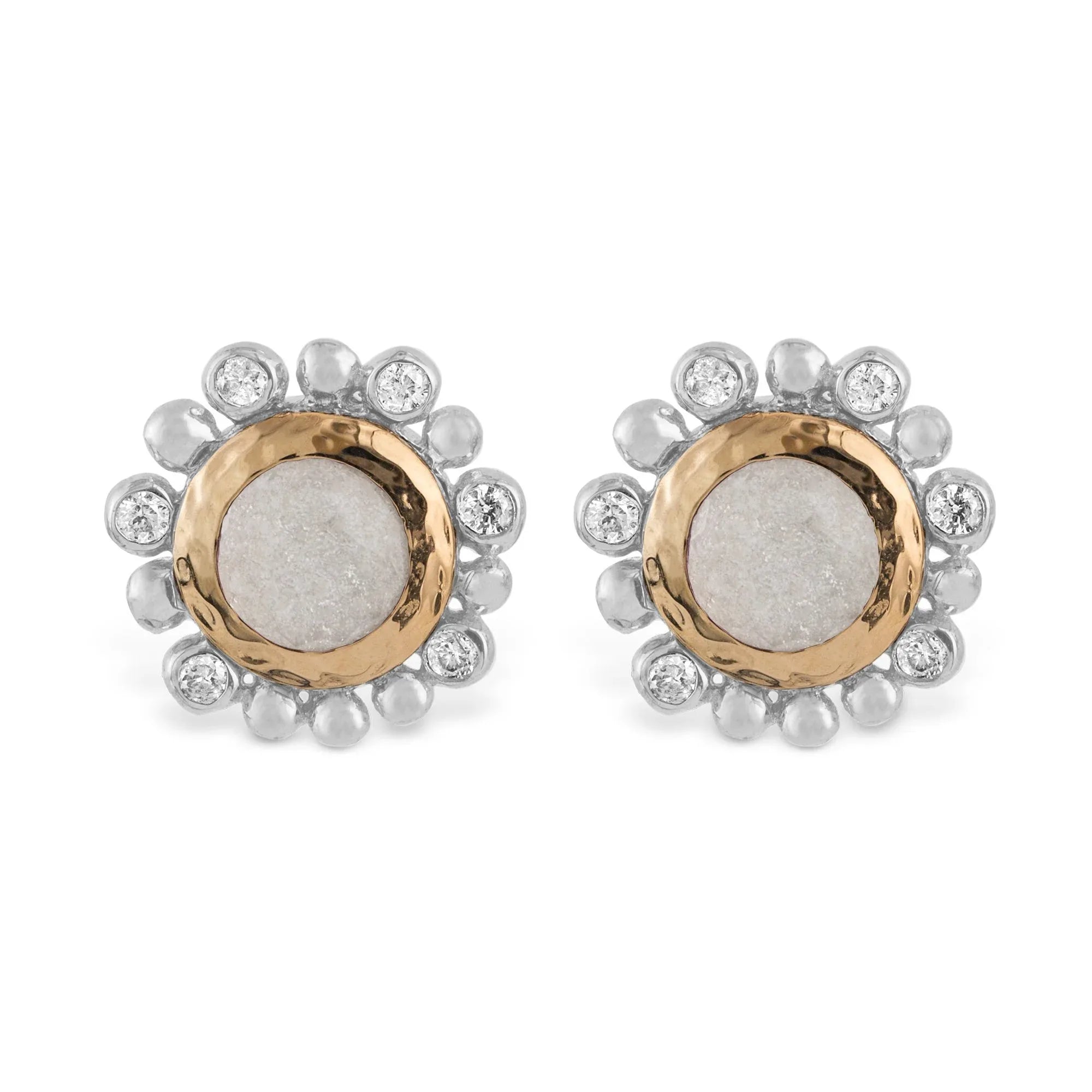 Michael Aram Molten 5mm Round Stud Earrings w/ Mother of Pearl Doublet in 18K Yellow Gold & Sterling Silver